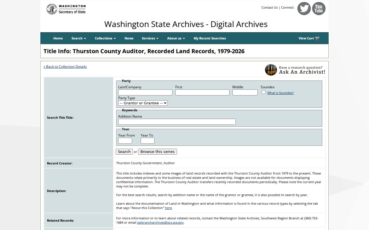 Olympia people search Digital Archives land index