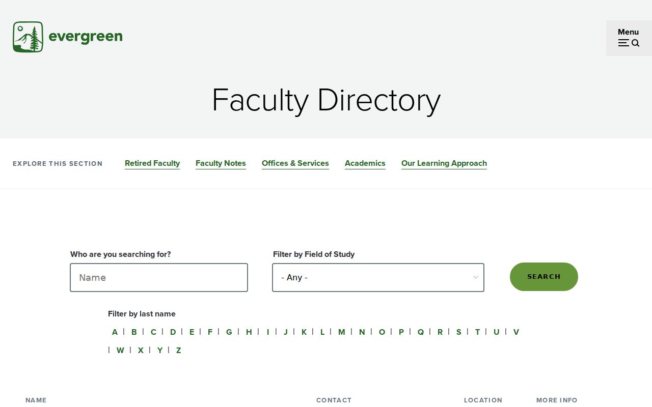 Olympia people directories Evergreen faculty name field and alphabet browse