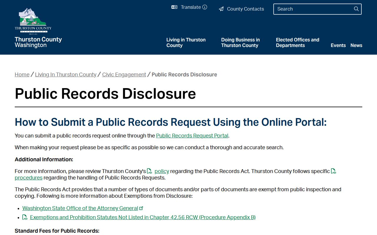 Olympia public records county disclosure and agency routing portal
